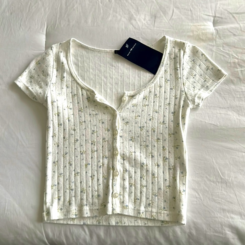 Brandy Melville White Floral Top